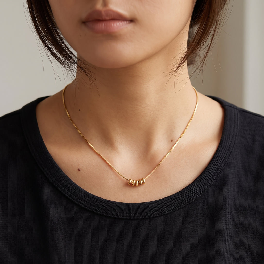 Mini Ring Charm Necklace for Women | 14K Gold Plated Snake Chain Necklace