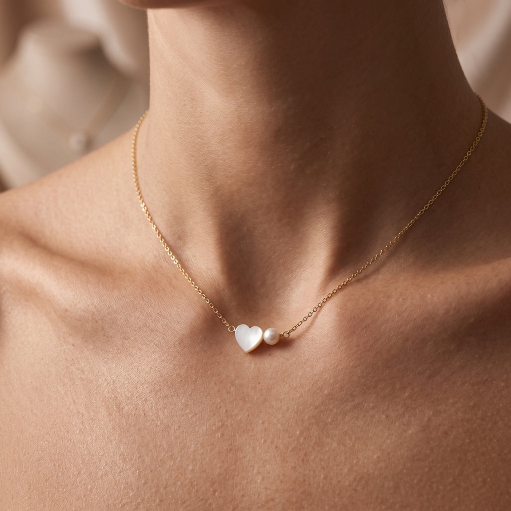 Heart Pearl Necklace for Women | Gold Plated Minimalist Heart Necklace