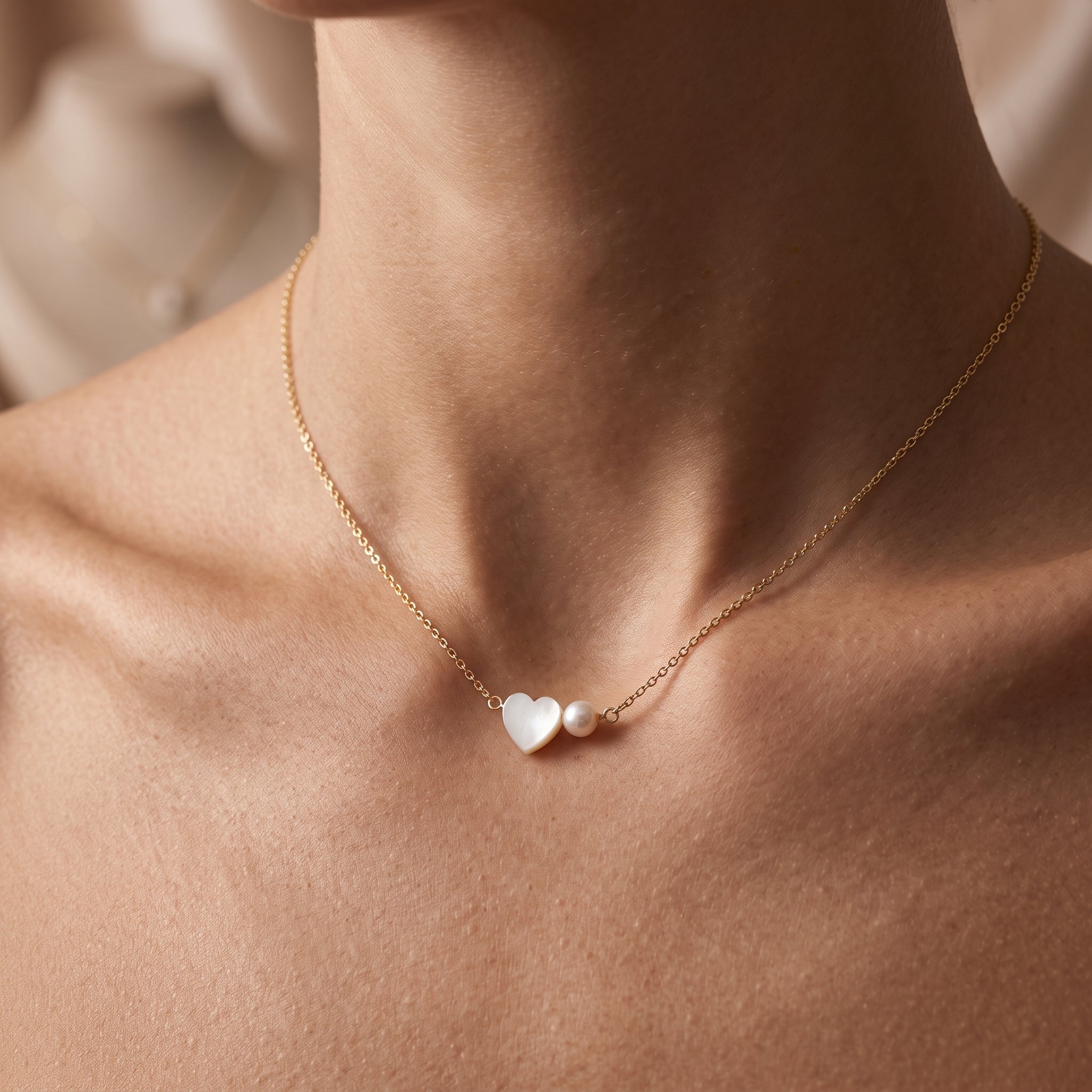 Heart Pearl Necklace for Women | Gold Plated Minimalist Heart Necklace