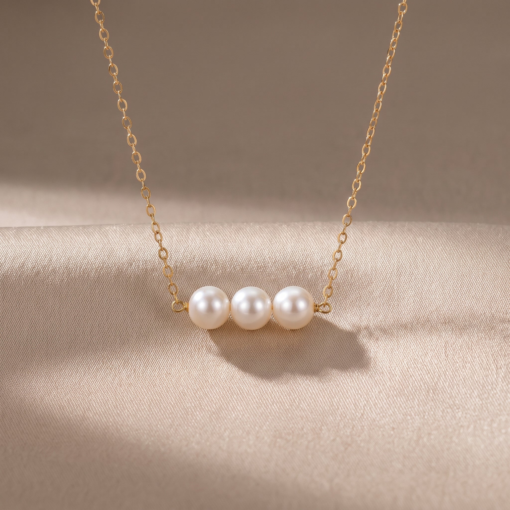 Three Pearl Cluster Necklace for Women | Gold Plated Minimalist Pearl Necklace