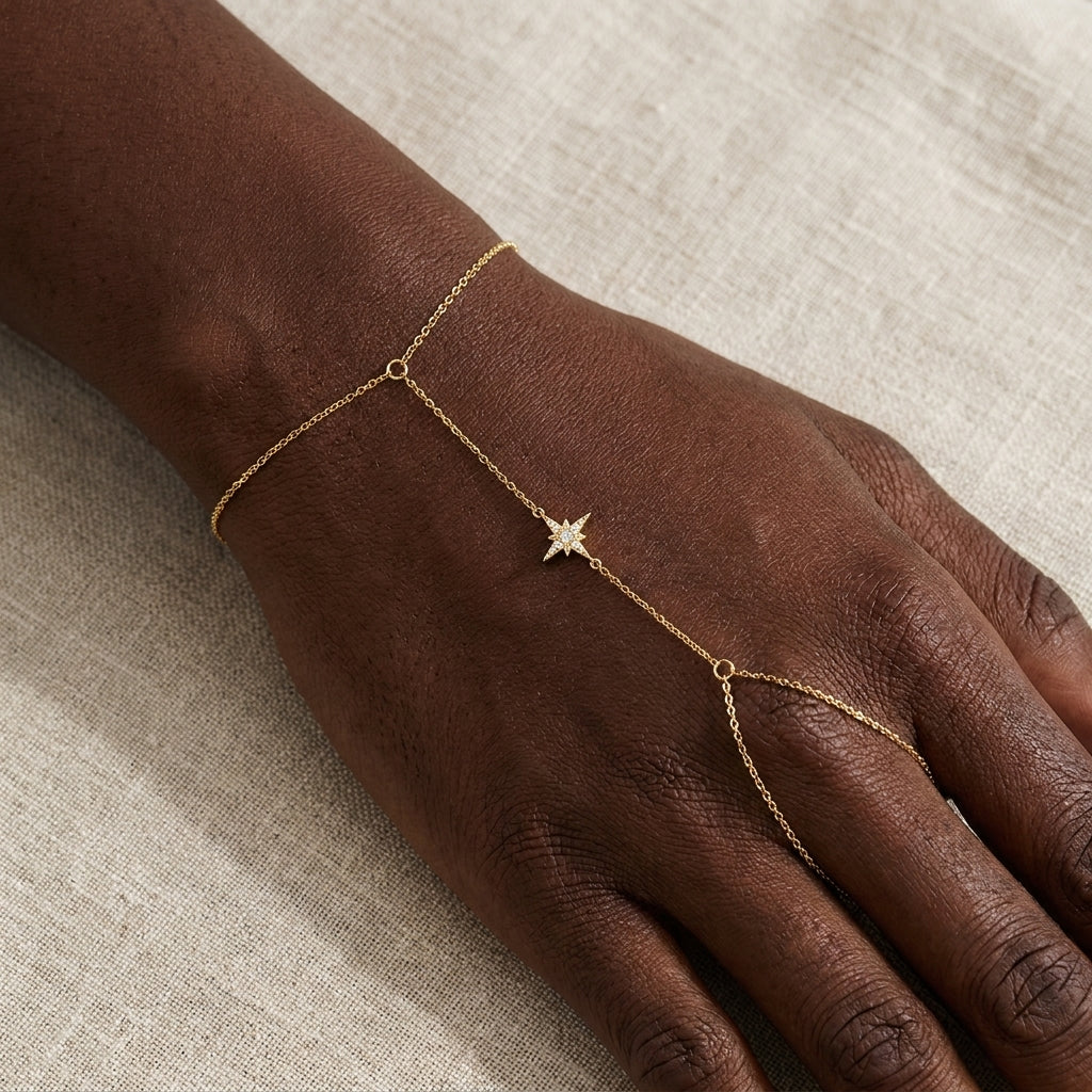 Delicate star zircon wrist to finger bracelet