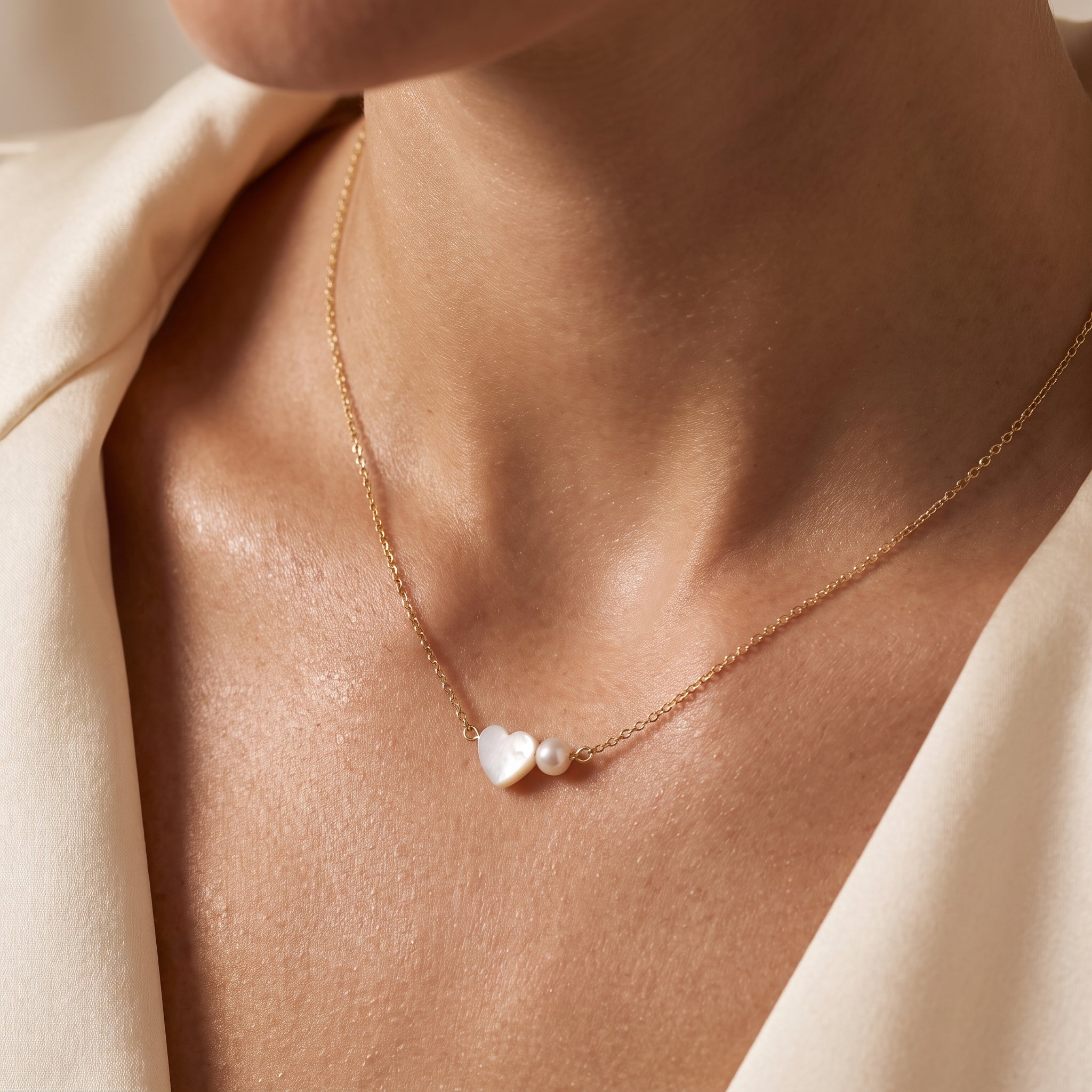 Heart Pearl Necklace for Women | Gold Plated Minimalist Heart Necklace