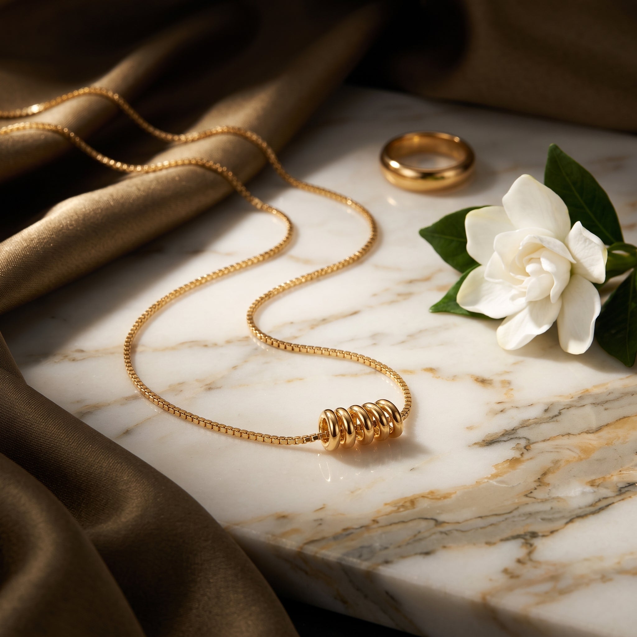 Mini Ring Charm Necklace for Women | 14K Gold Plated Snake Chain Necklace