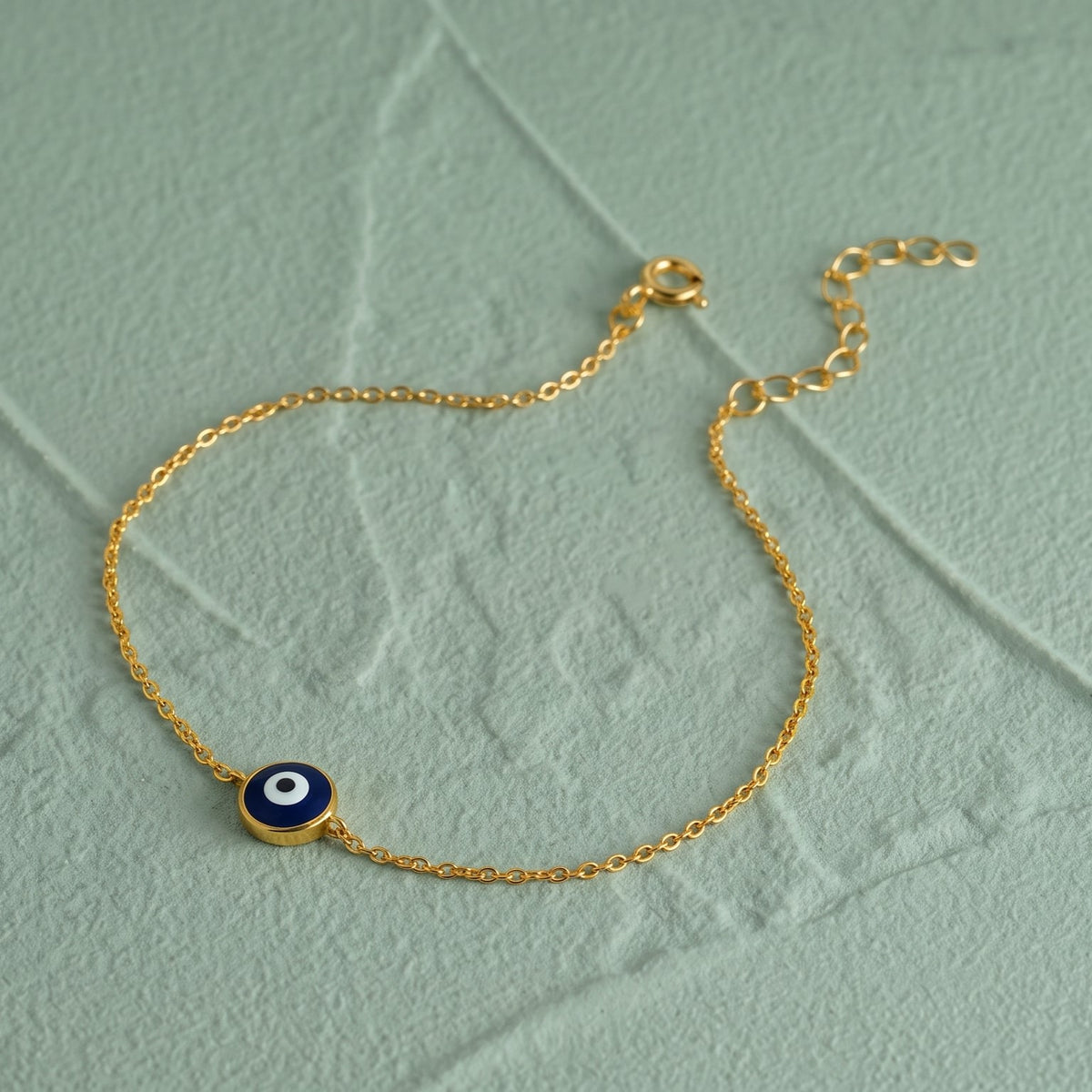 Blue white and black evil eye bracelet close-up