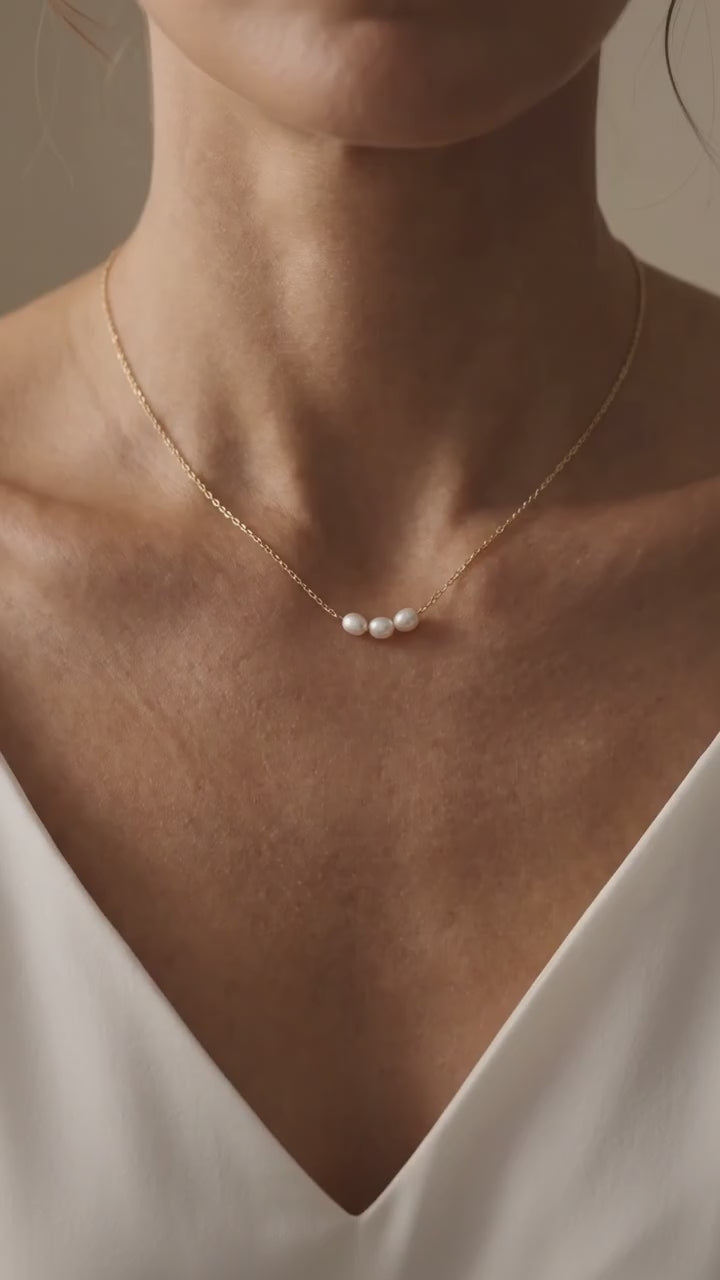 Three Pearl Necklace for Women | Gold Plated Minimalist Pearl Necklace